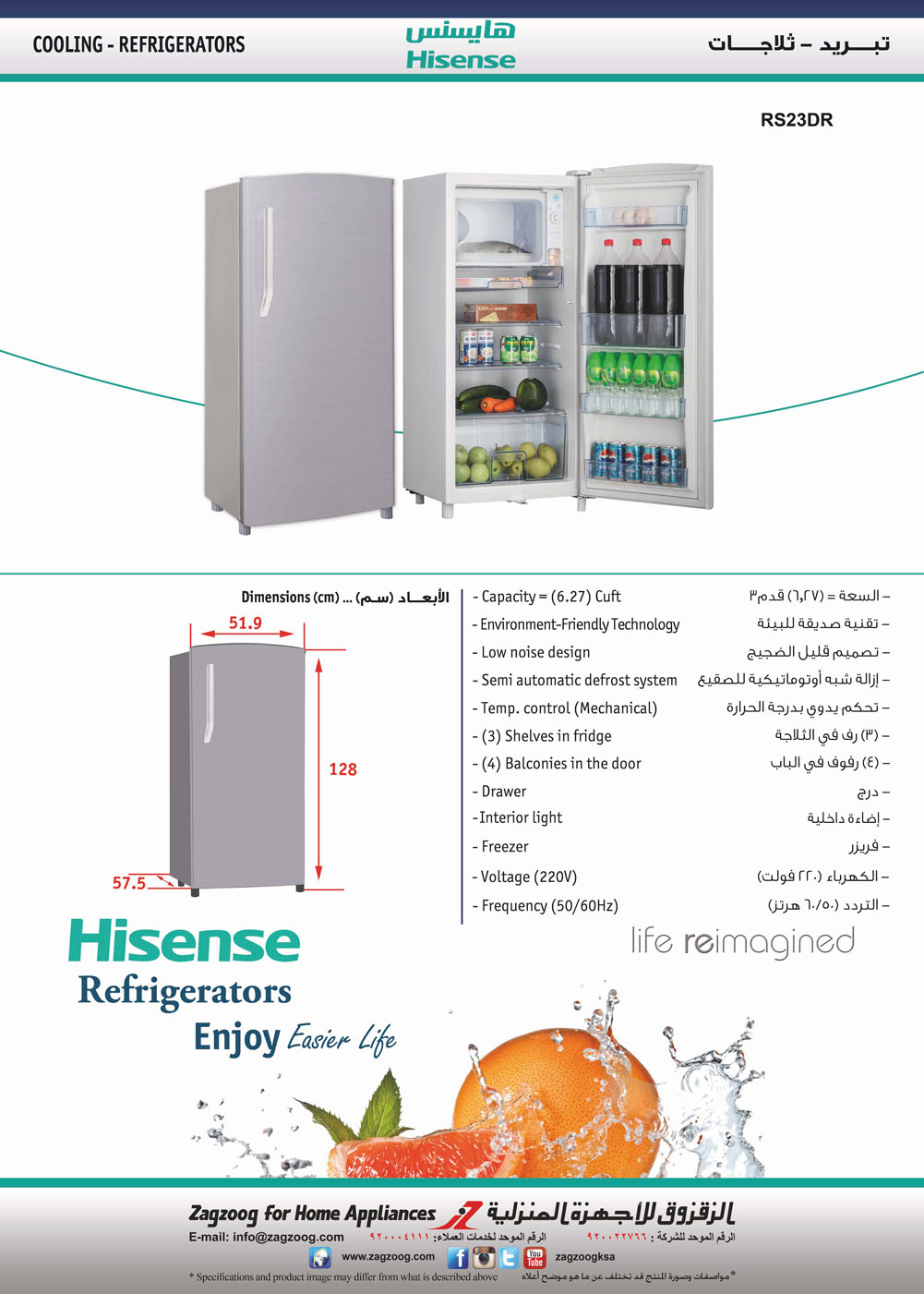 Hisense Ref (6.27) Cuft, 50/60Hz, Silver